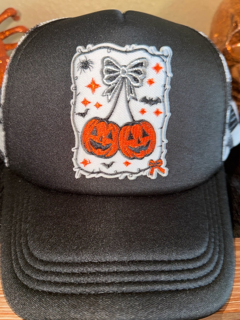 Custom Halloween Trucker Hat with Pumpkin Patch